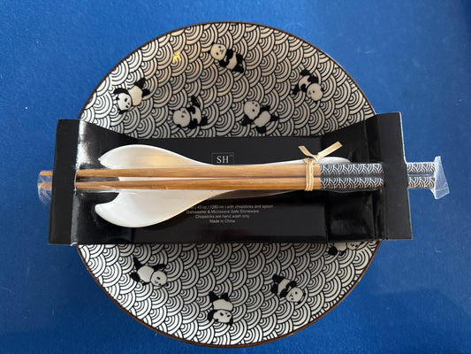 Noodle Bowl with Chopsticks & Spoon